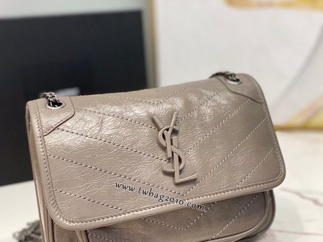 YSL专柜款女包 聖羅蘭經典款Niki油蠟抓皺牛皮包包 YSL肩背斜挎包 533037  jjh1092